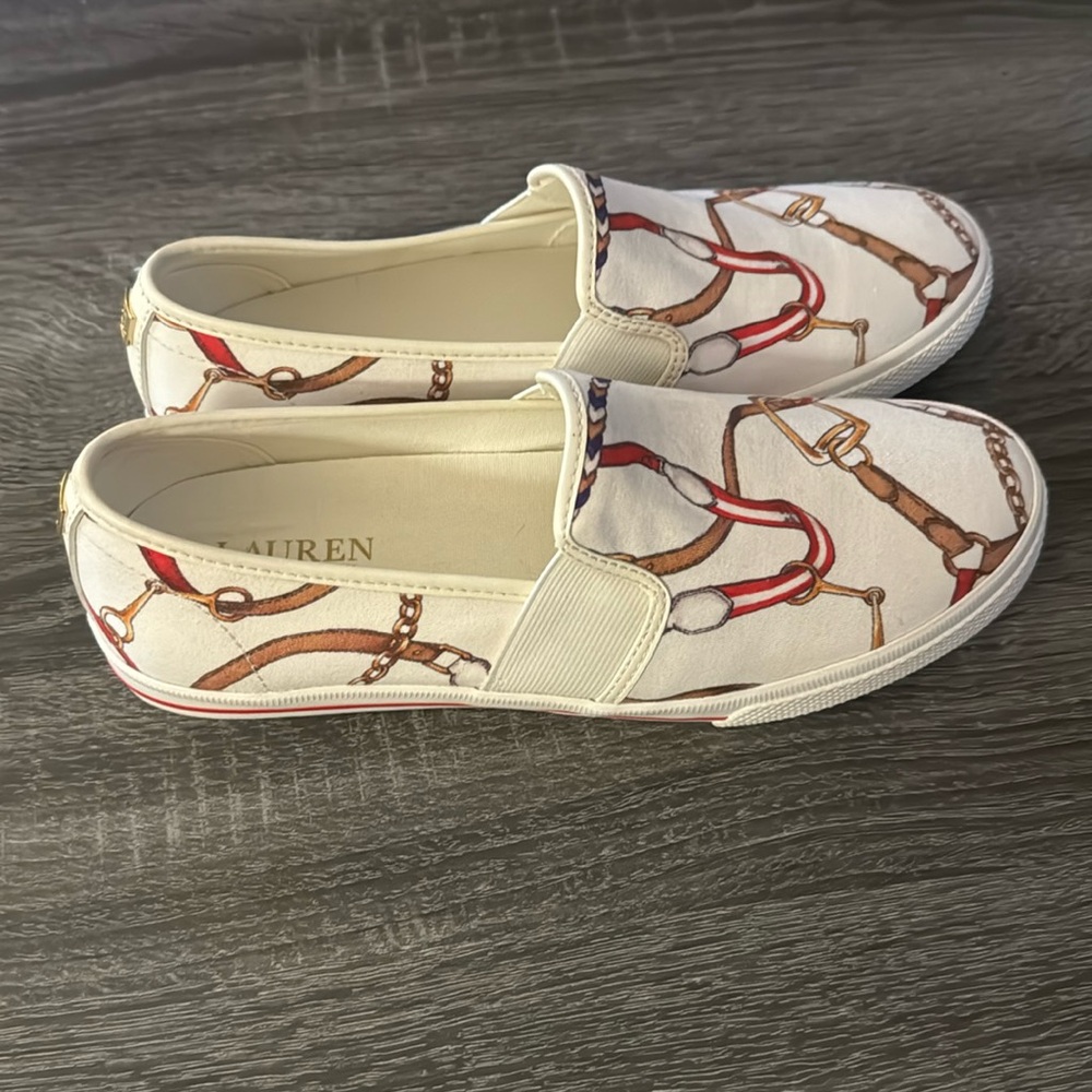 Lauren Ralph Lauren Jinny Equestrian Horsebit Print Slip On Shoe size 8